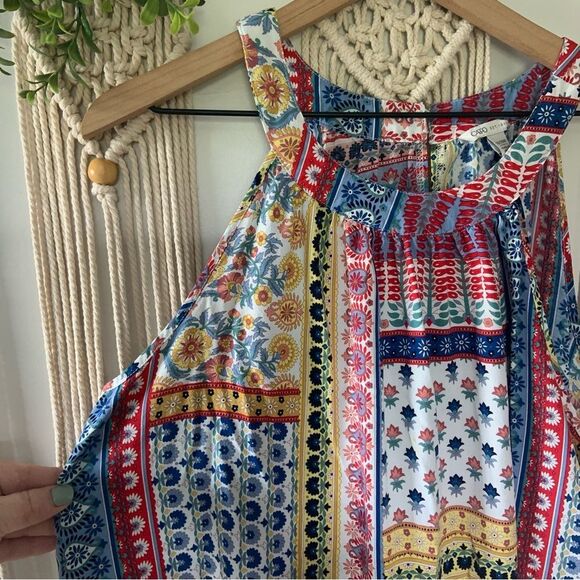 CATO Women’s High Neck Boho Cottage Parchwork Ruffle Sleeveless Top Size 18/20W - Picture 3 of 10